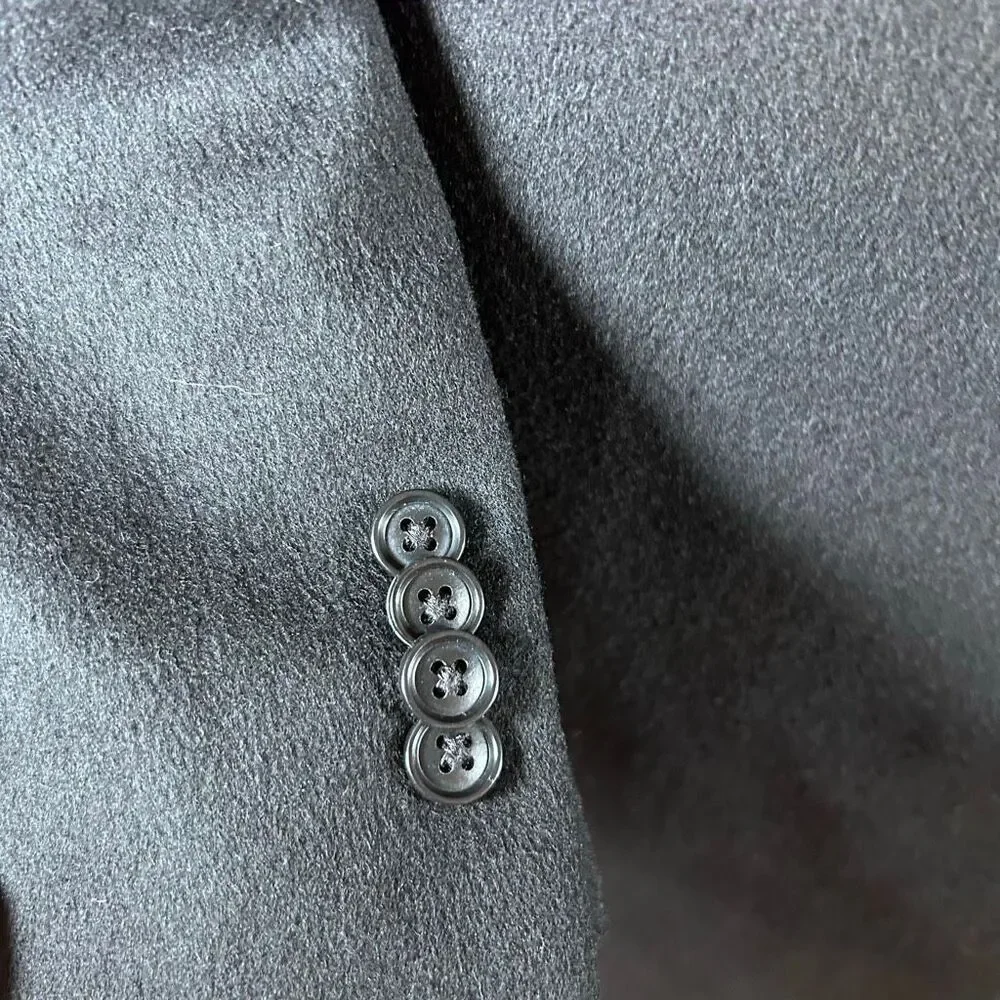 Jos A Bank 42R Large Black Wool Blend Executive Button Front Overcoat Coat